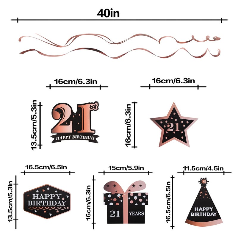 LINGTEER Happy 21st Birthday Decorations,21st Birthday Black with Rose Swirls Hanging Streamer Kit,Cheers to 21 Years Old Bday Foil Party Photo Backdrop Supplies. - Image 4